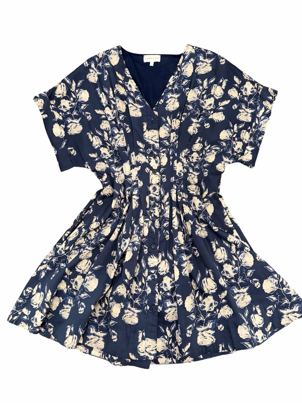 Entro Blue Floral Button-Front Short Sleeve Mini Dress with Pockets Size Large